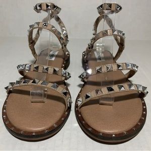 Steve Madden Travel studded ankle strap flat sandal.